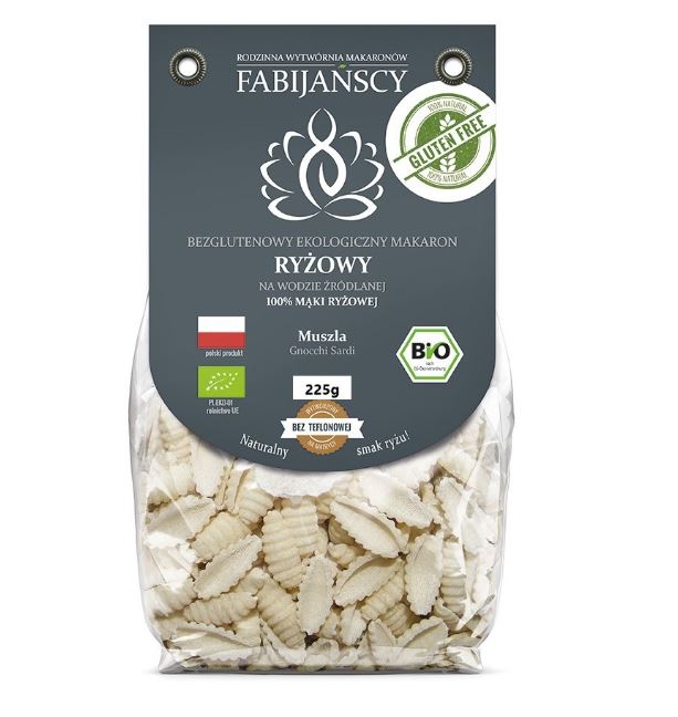 MAKARON Z RYŻU BIAŁEGO MUSZLA GNOCCHI SARDI BEZGLUTENOWY BIO 225G - FABIJAŃSCY