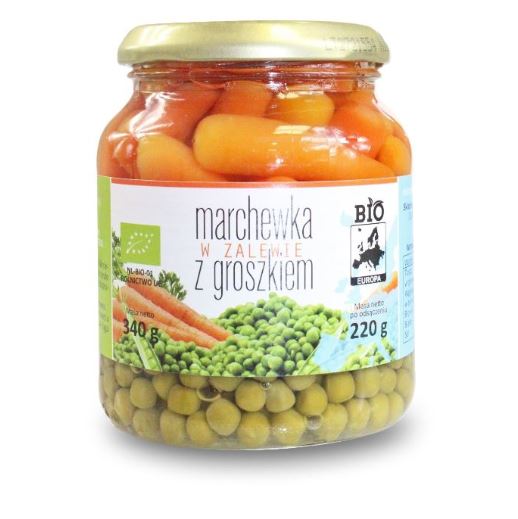 MARCHEWKA W ZALEWIE Z GROSZKIEM W SŁOIKU BIO 340 g (220 g)- BIO EUROPA