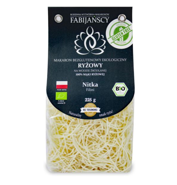 MAKARON Z RYŻU BIAŁEGO NITKA FILINI BEZGLUTENOWY BIO 225 g - FABIJAŃSCY