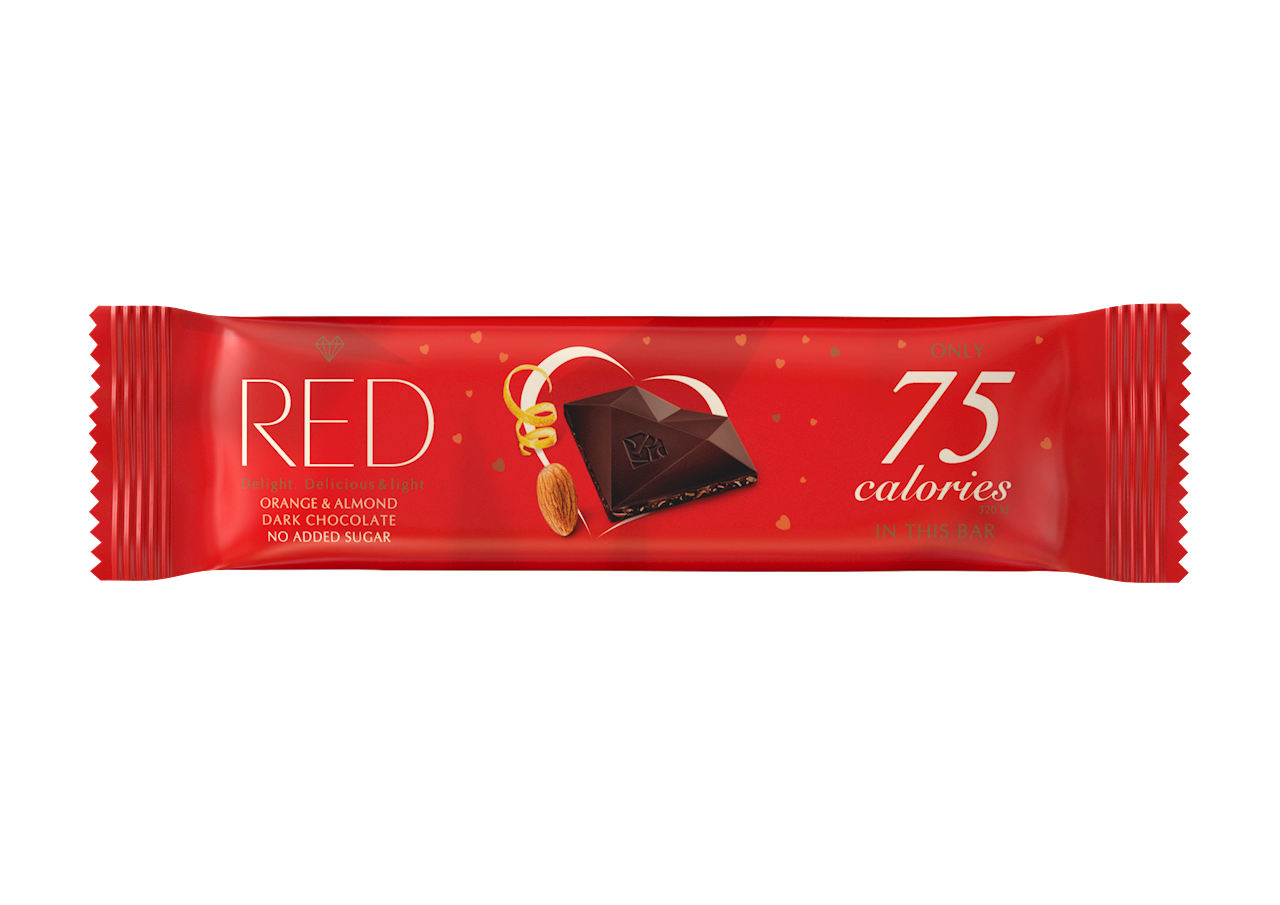 CZEKOLADA CIEMNA Z POMARAŃCZĄ I MIGDAŁAMI 26G - RED DELIGHT